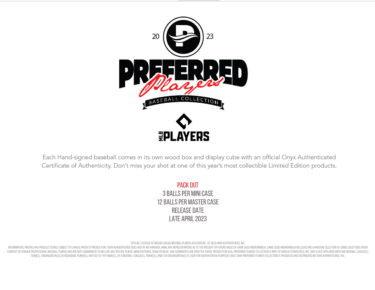 2023 Onyx Preferred Players Collection Baseball 12 Box Case