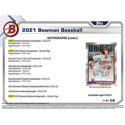 2021 Bowman Baseball Jumbo HTA Hobby 8 Box Case