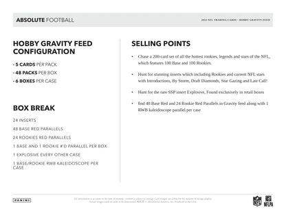 2023 Panini Absolute Football Gravity Feed 6 Box Case