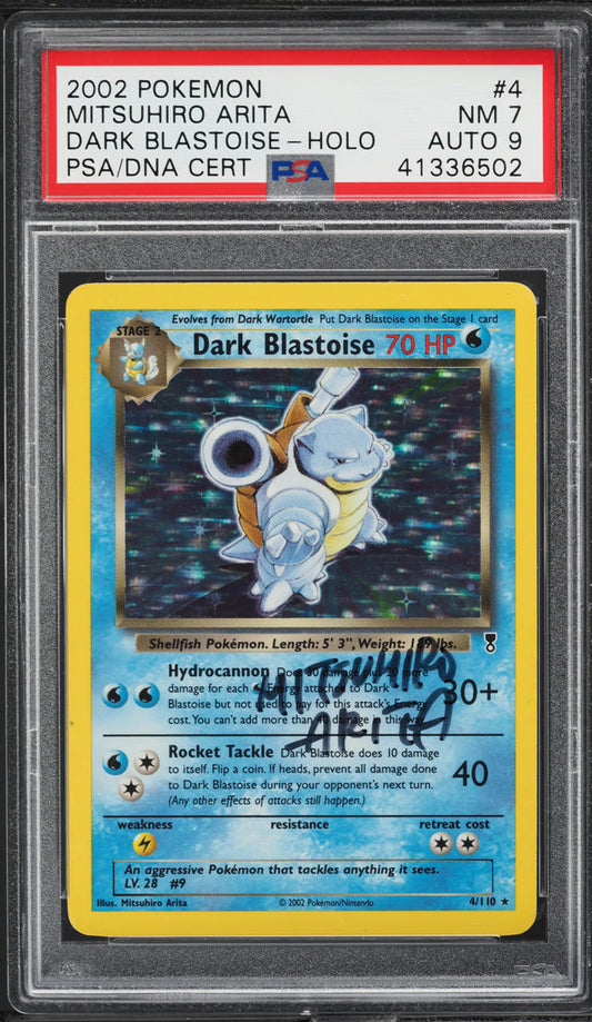 2002 POKEMON LEGENDARY COLLECTION HOLO DARK BLASTOISE #4 ARITA AUTO 9 PSA 7