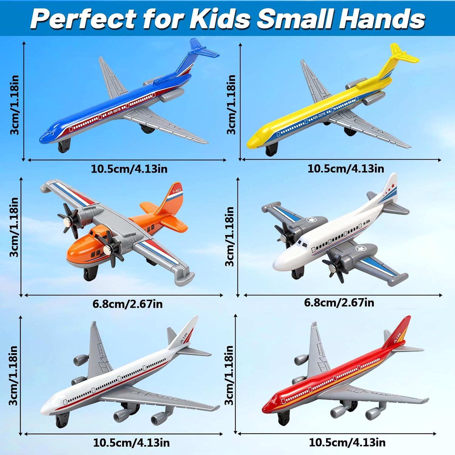 PassionCubed 6-Pack Die Cast Airplane Toys for Kids